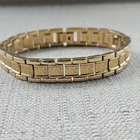 Elgin Bracelet Gold Tone Fashion Unisex Wrist Band Fancy Jewelry Size 6 in NWOT - Picture 8 of 10